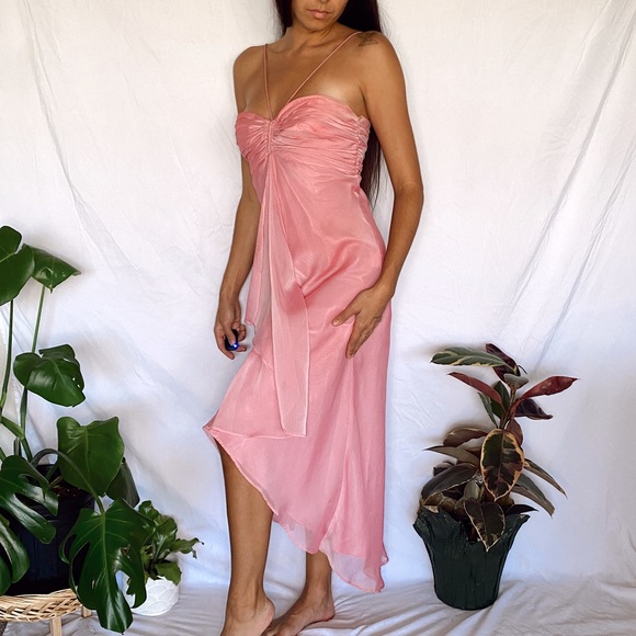 Vintage 90s pink fairy chiffon hi low asymmetrical prom dress gown - Picture 2 of 7